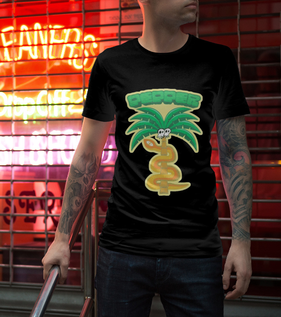 Pepper Skull Eyed Snake Wrapped Palm Tree T-Shirt