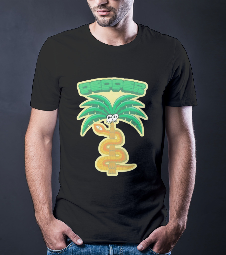 Pepper Skull Eyed Snake Wrapped Palm Tree T-Shirt