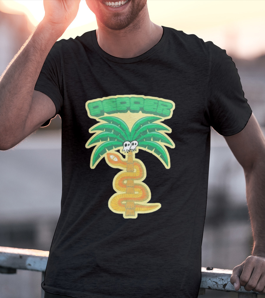 Pepper Skull Eyed Snake Wrapped Palm Tree T-Shirt