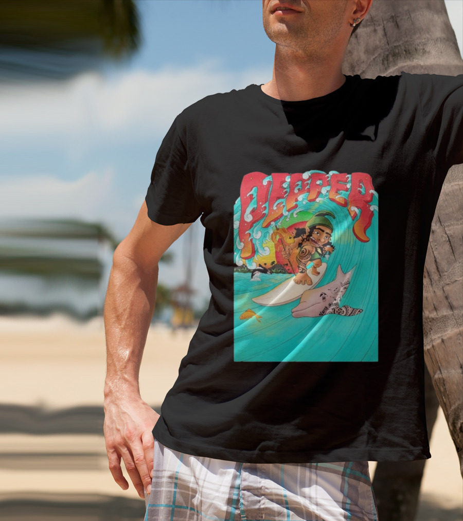 Pepper Surfer Riding Waves With Tattooed Dolphin T-Shirt