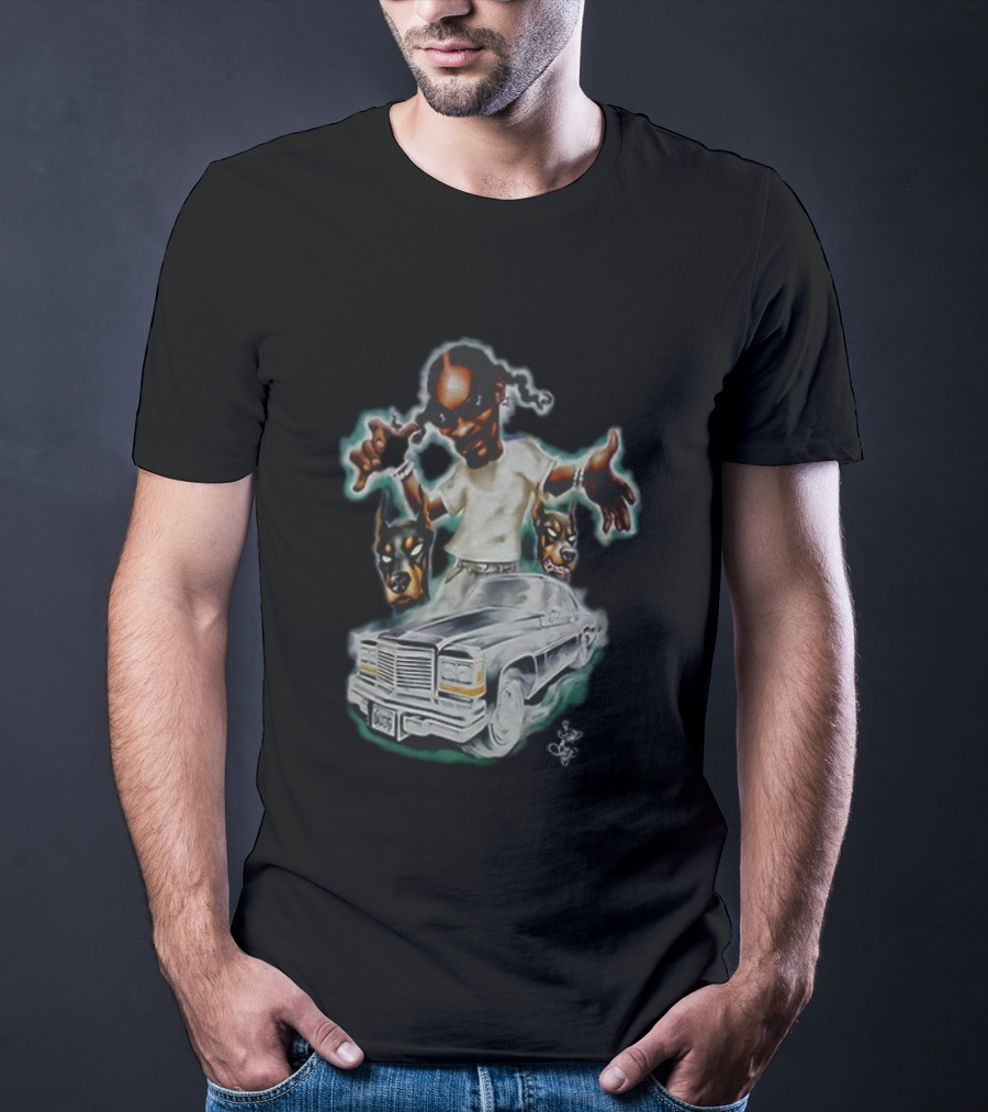 Snoop Dogg Caricature Posing With Car And Dogs T-Shirt