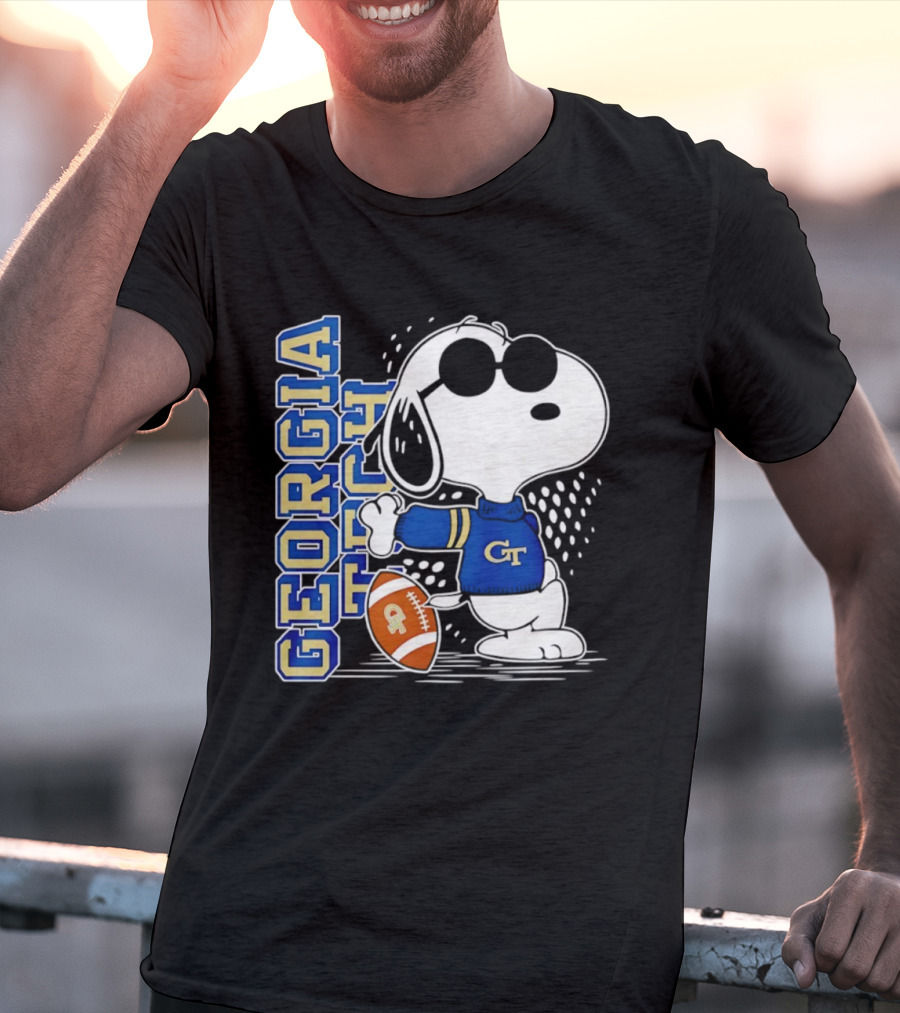 Snoopy Joe Cool With Georgia Tech GT Yellow Jackets Football T-Shirt