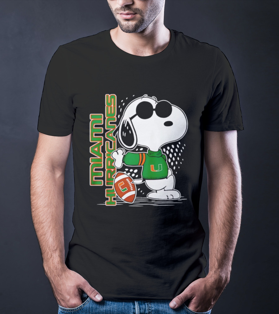 Snoopy Joe Cool Miami Hurricanes Football Style Spirit T-Shirt