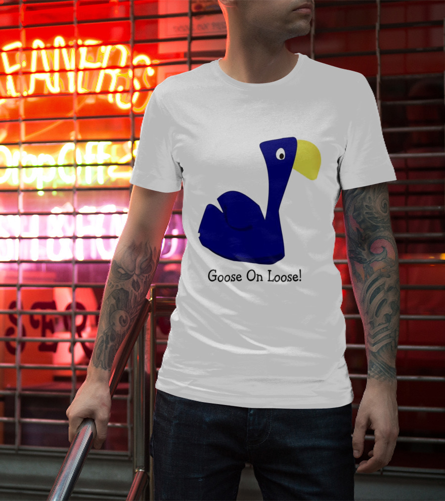 Goose On Loose Funny Blue Yellow Bird T-Shirt