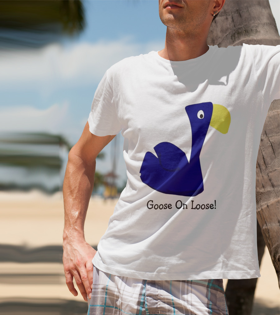 Goose On Loose Funny Blue Yellow Bird T-Shirt