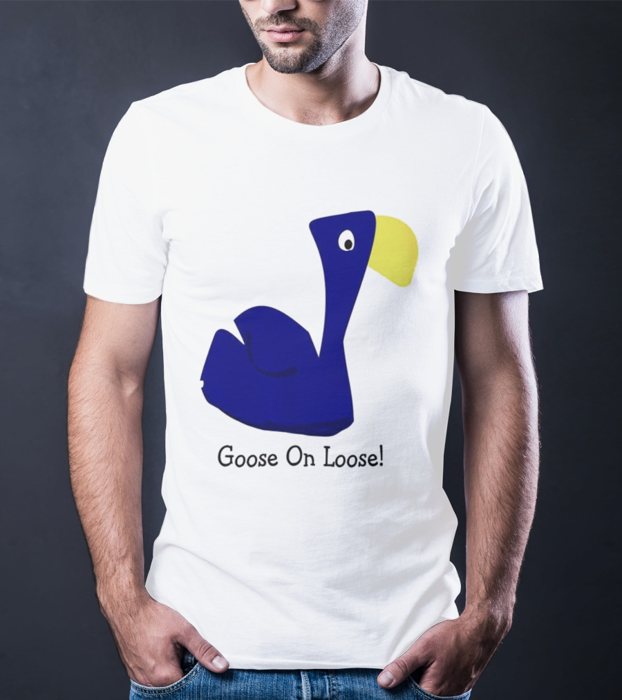 Goose On Loose Funny Blue Yellow Bird T-Shirt