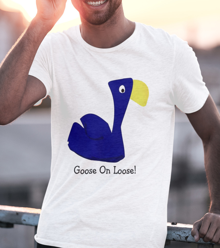 Goose On Loose Funny Blue Yellow Bird T-Shirt