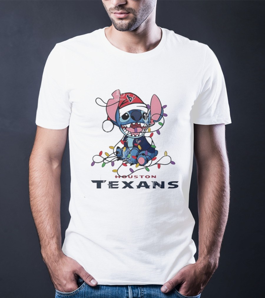 Houston Texans Stitch Christmas Lights Ornament Anime Fan Art T-Shirt
