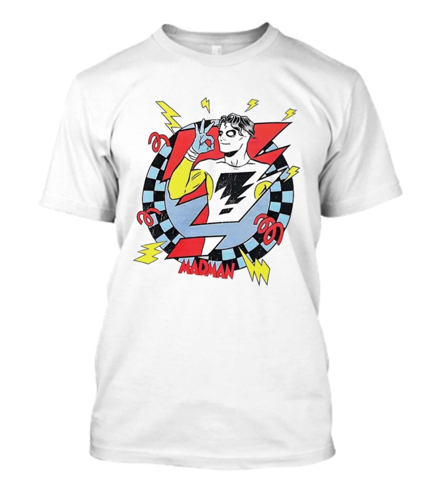 Madman Mike Allred Comic Checkerboard Lightning Bolt Character T-Shirt
