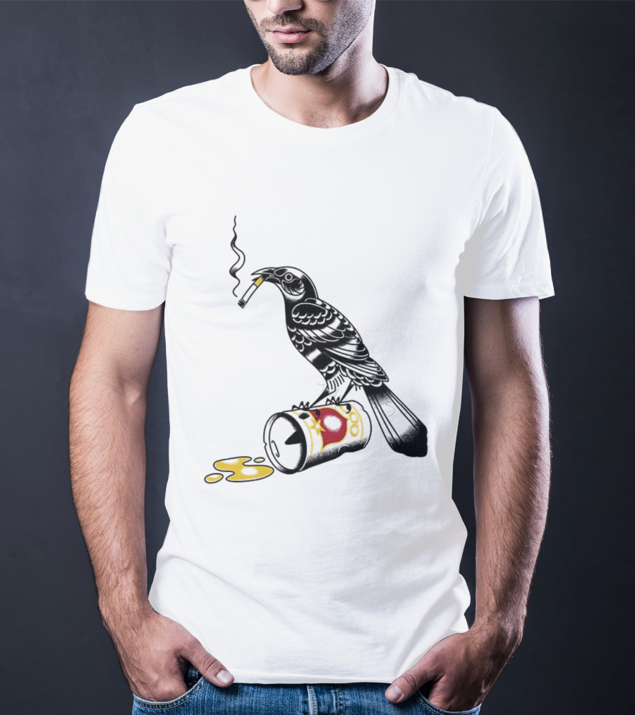 Trashy Grackle Smoking Bird With Spill Can T-Shirt