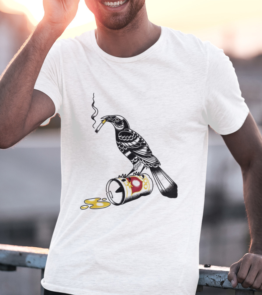 Trashy Grackle Smoking Bird With Spill Can T-Shirt