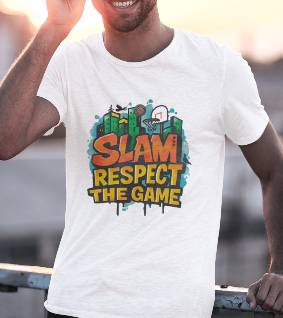 Slam Respect The Game Basketball Skyline Urban Style T-Shirt