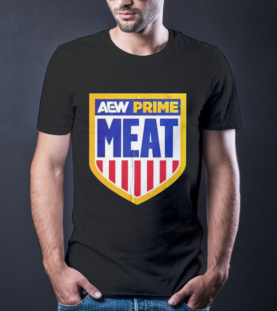 AEW Prime Meat Shield Bold Lettering And Stripes T-Shirt
