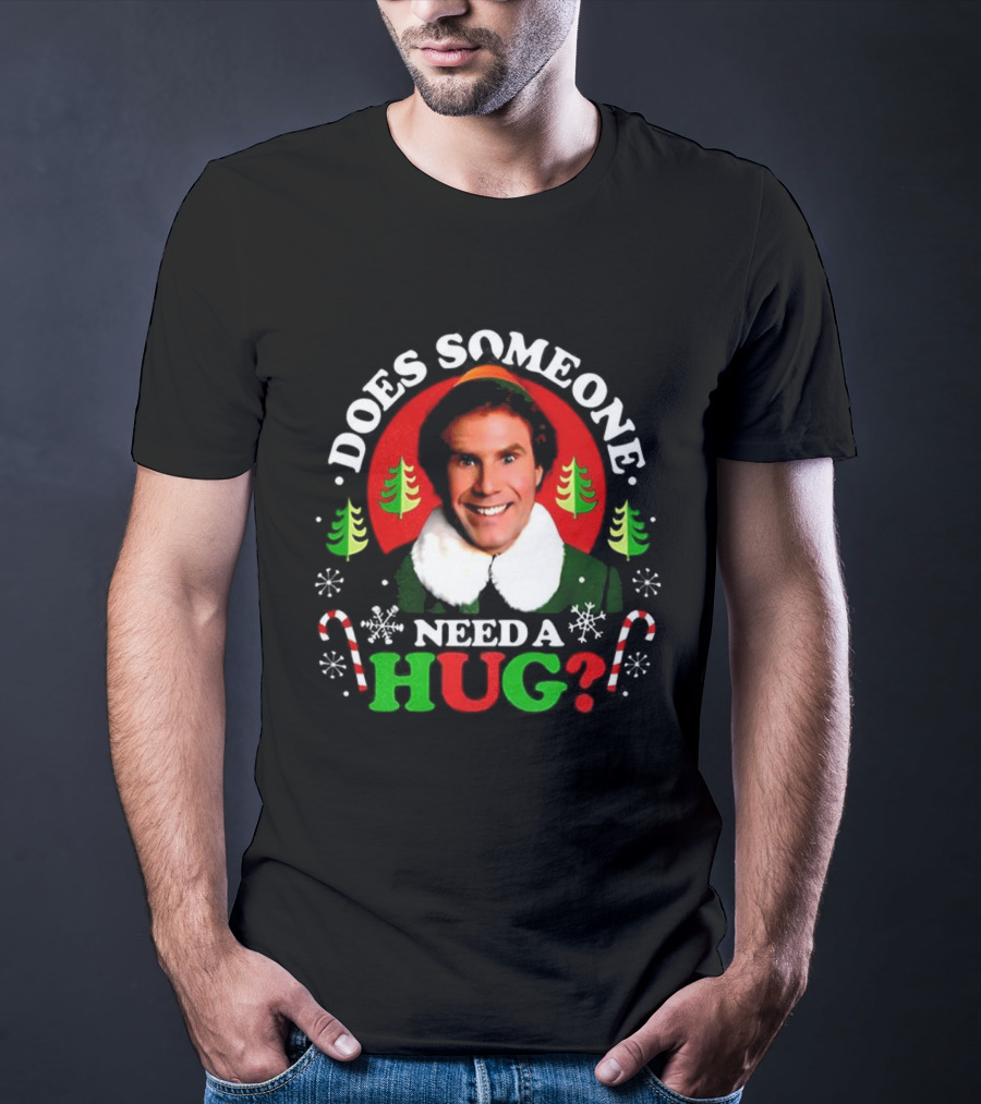 Buddy The Elf Does Someone Need A Hug Christmas Retro Candy Cane Snowflakes T-Shirt