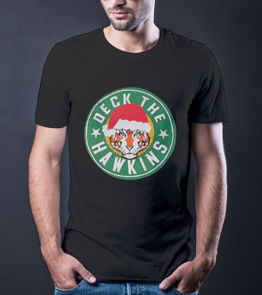 Deck The Hawkins Christmas Tiger Badge Stranger Things Holiday Special T-Shirt