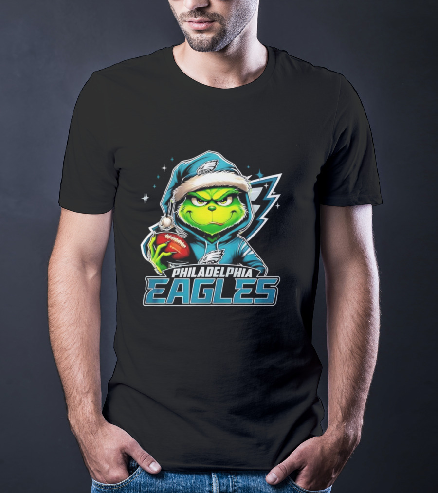Grinch Santa Philadelphia Eagles Christmas Football T-Shirt