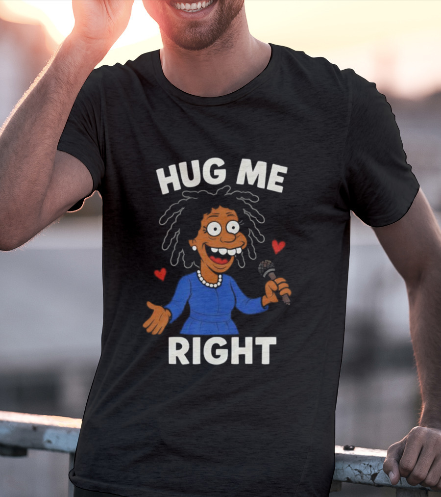 Hug Me Right Funny Cartoon Character Holding Microphone And Hearts T-Shirt