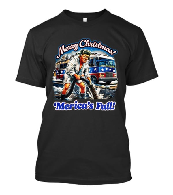 Merry Christmas Merica’s Full Trump Cartoon Holiday Humor T-Shirt