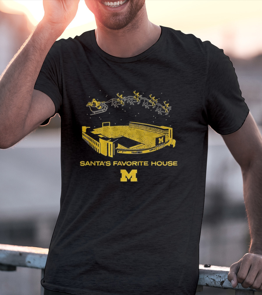 Michigan Wolverines The Big House Santa’s Favorite House Christmas T-Shirt