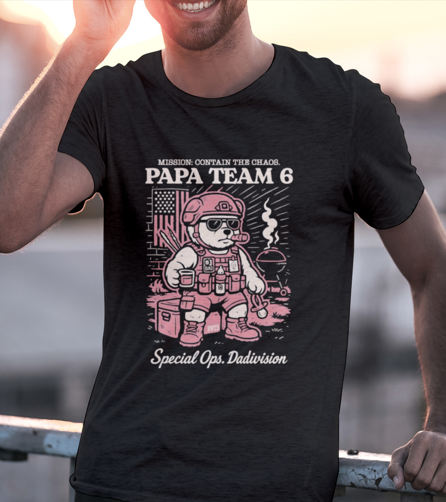 Mission Contain The Chaos Papa Team 6 Special Ops Dadvision Bear T-Shirt