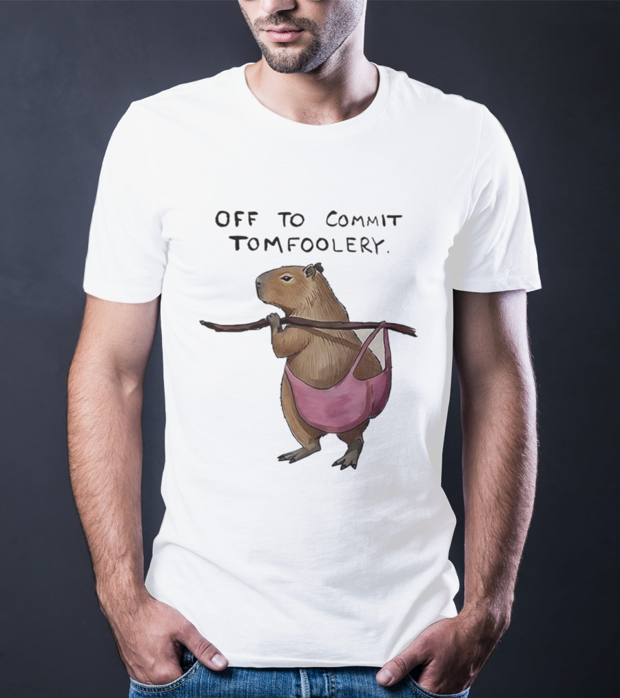 Off To Commit Tomfoolery Capybara In Pink Underwear Playful Mischief T-Shirt