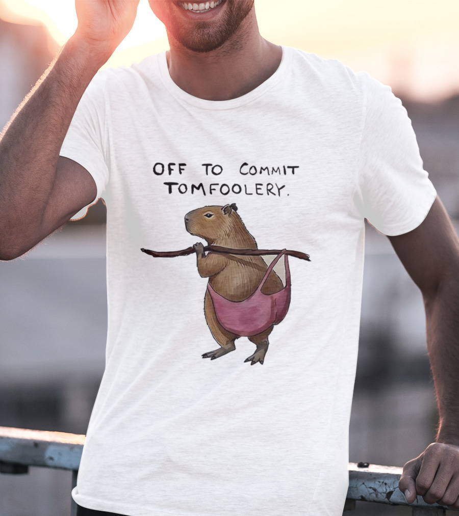 Off To Commit Tomfoolery Capybara In Pink Underwear Playful Mischief T-Shirt