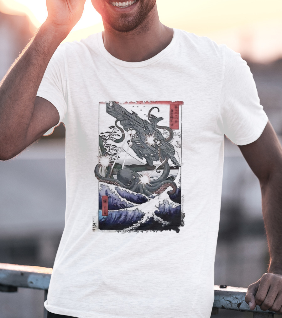 Octopus Vs Spaceship Ukiyo-e Japanese Art Style Clash T-Shirt