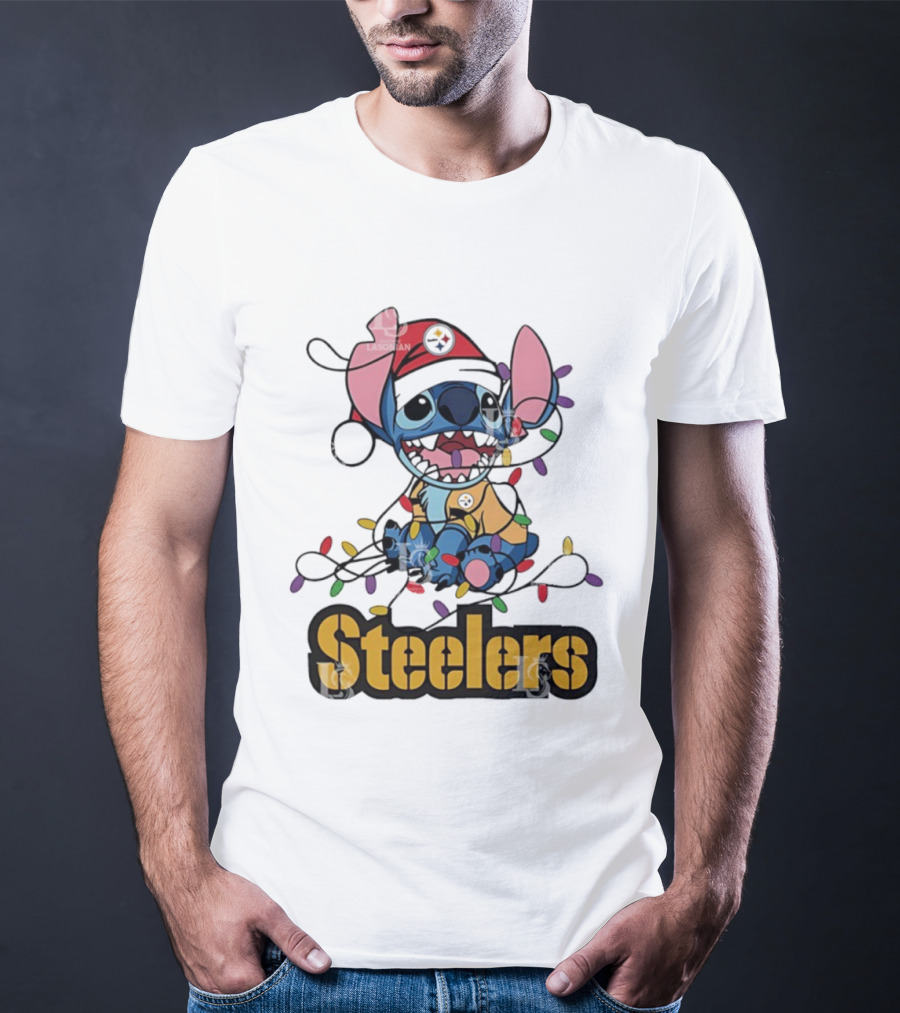 Steelers Stitch Christmas Lights Ornament T-Shirt