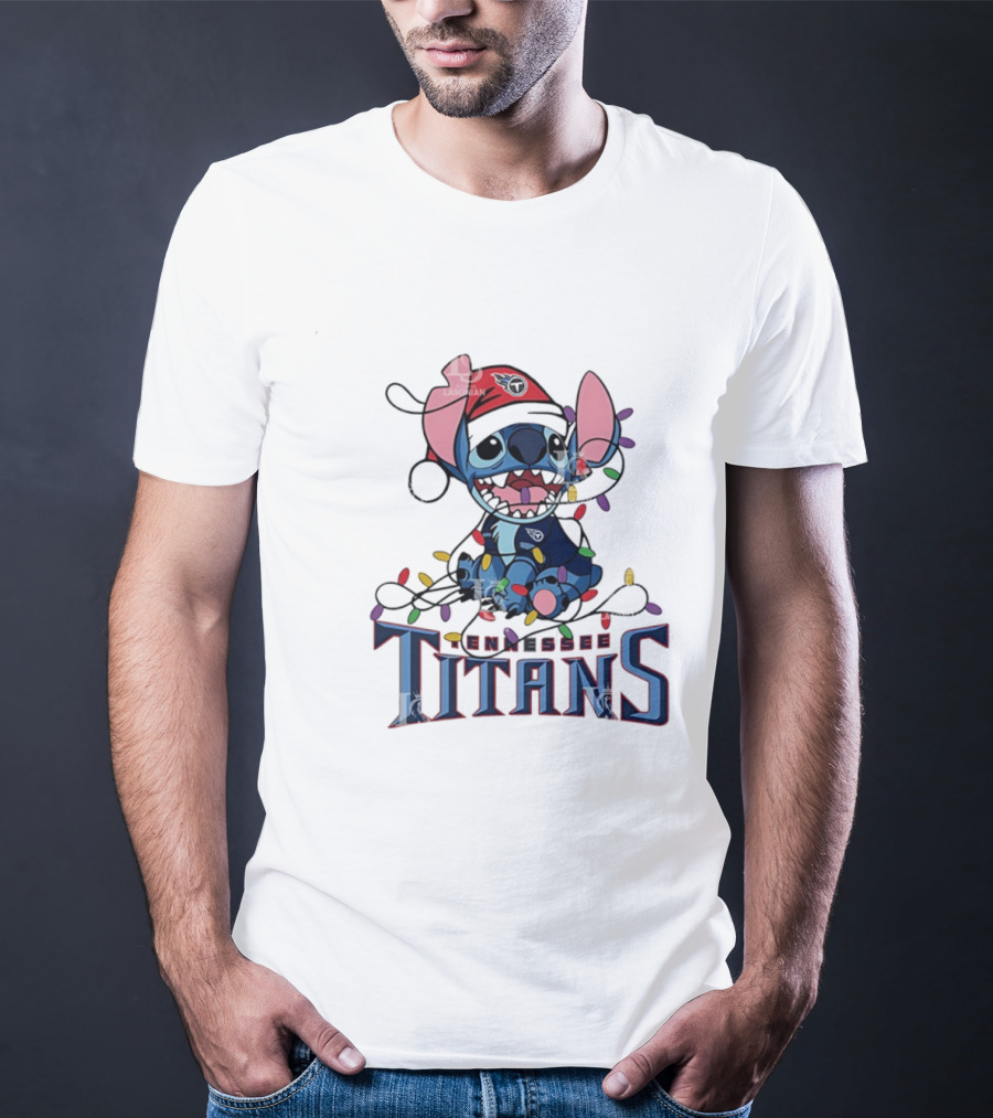 Tennessee Titans Stitch Christmas Lights Ornament T-Shirt