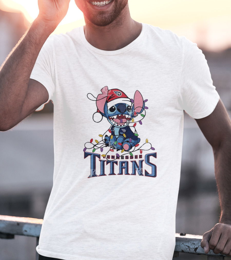 Tennessee Titans Stitch Christmas Lights Ornament T-Shirt