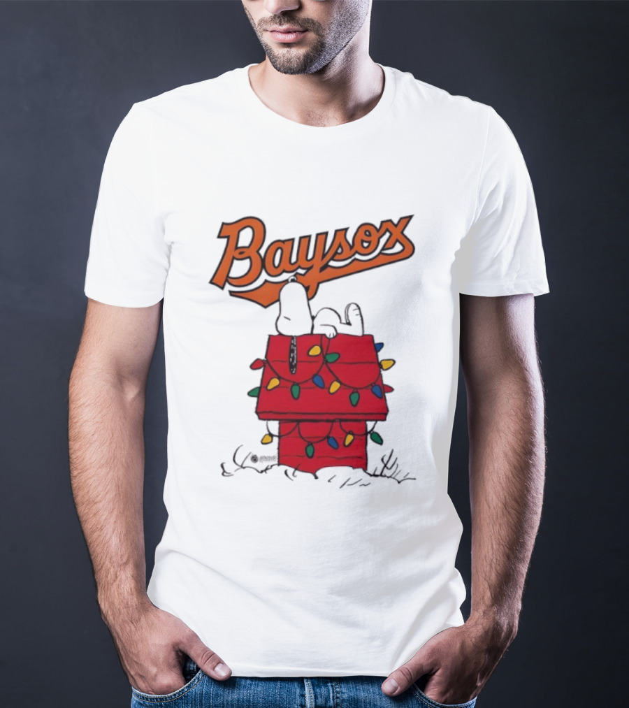 Baysox Snoopy Holiday Christmas Lights Doghouse T-Shirt