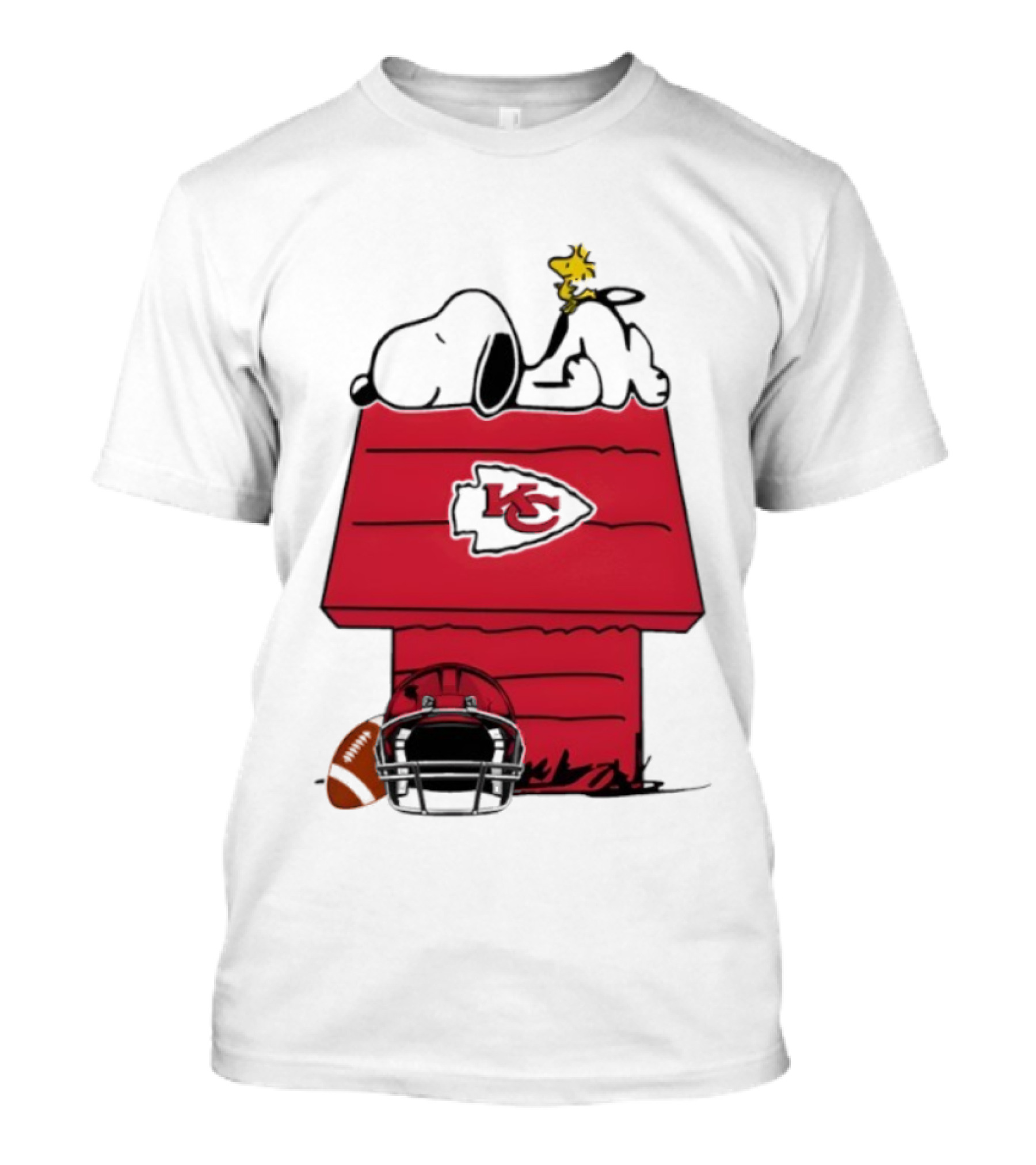 Kansas City Chiefs Snoopy Peanuts Football KC Logo Woodstock Doghouse T-Shirt