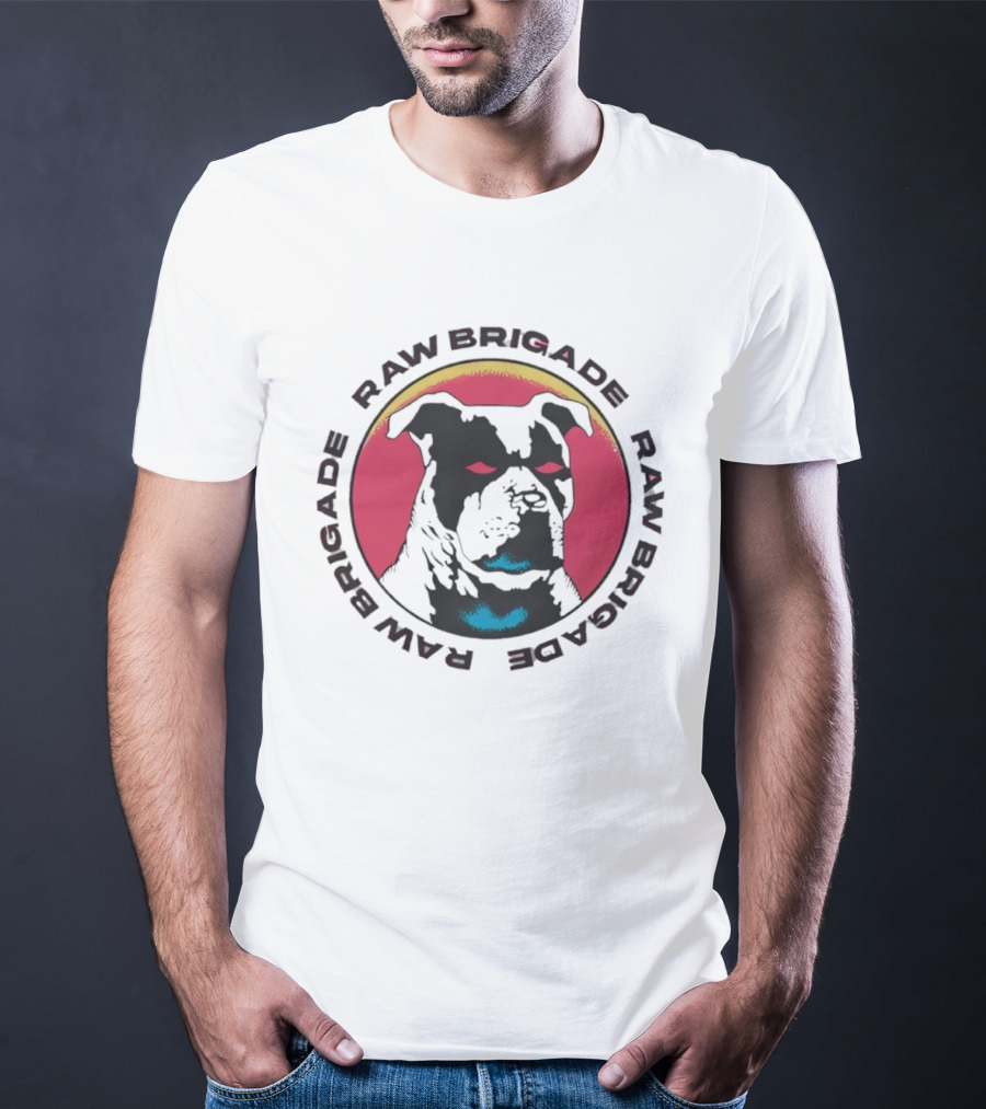 RAW BRIGADE Dog's Head Red Circle Design T-Shirt