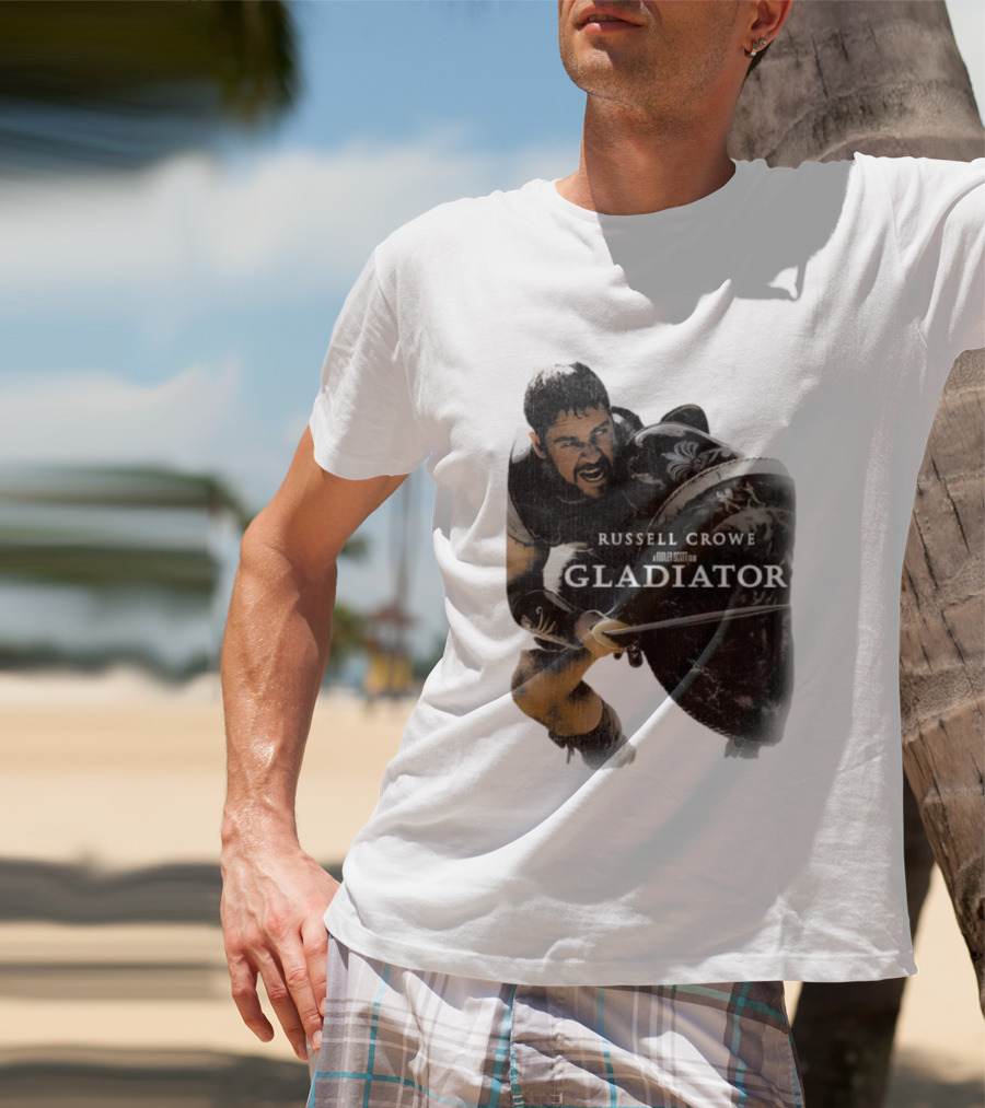 Russell Crowe Gladiator Ridley Scott Movie Character Shield Sword T-Shirt