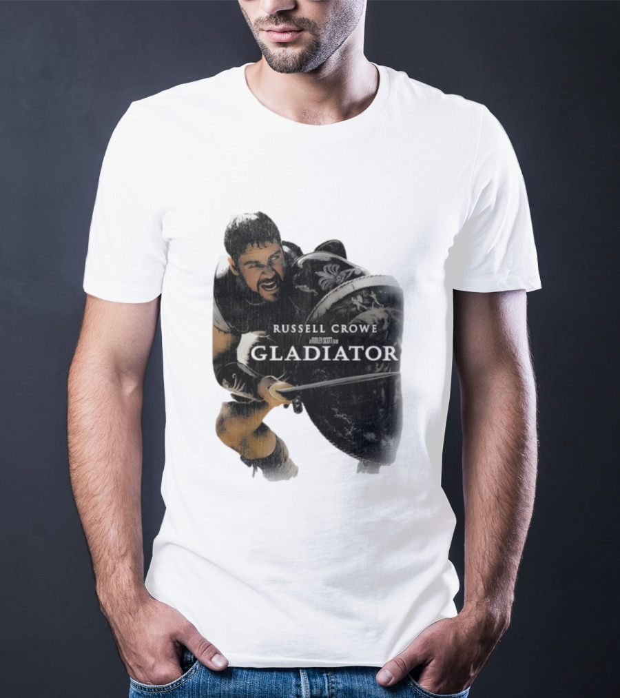 Russell Crowe Gladiator Ridley Scott Movie Character Shield Sword T-Shirt