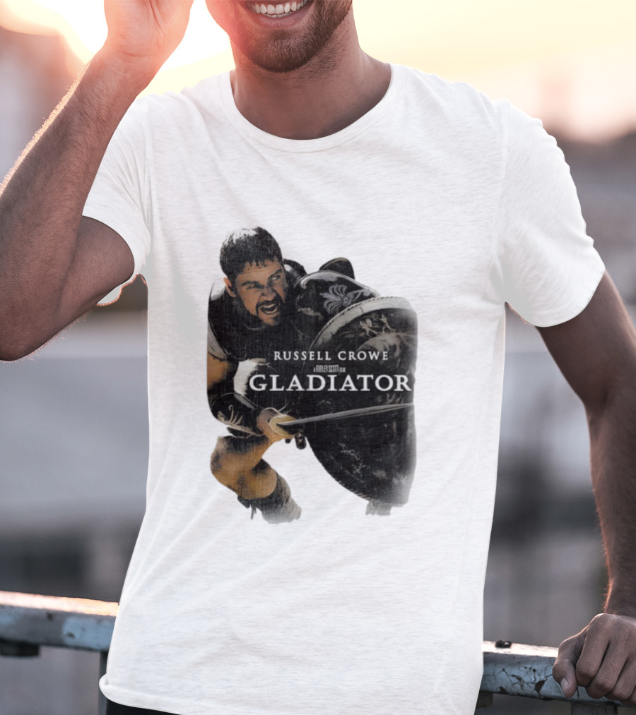 Russell Crowe Gladiator Ridley Scott Movie Character Shield Sword T-Shirt