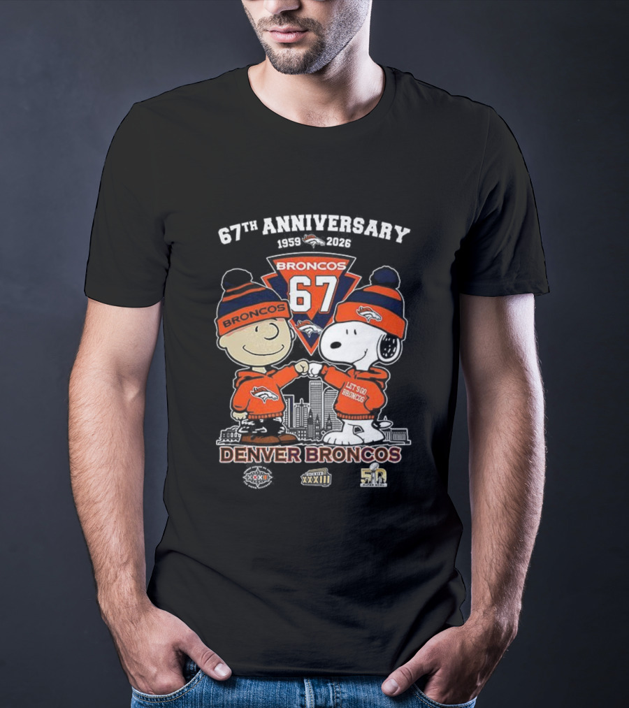 Charlie Brown Snoopy Denver Broncos 67th Anniversary 1959-2026 T-Shirt
