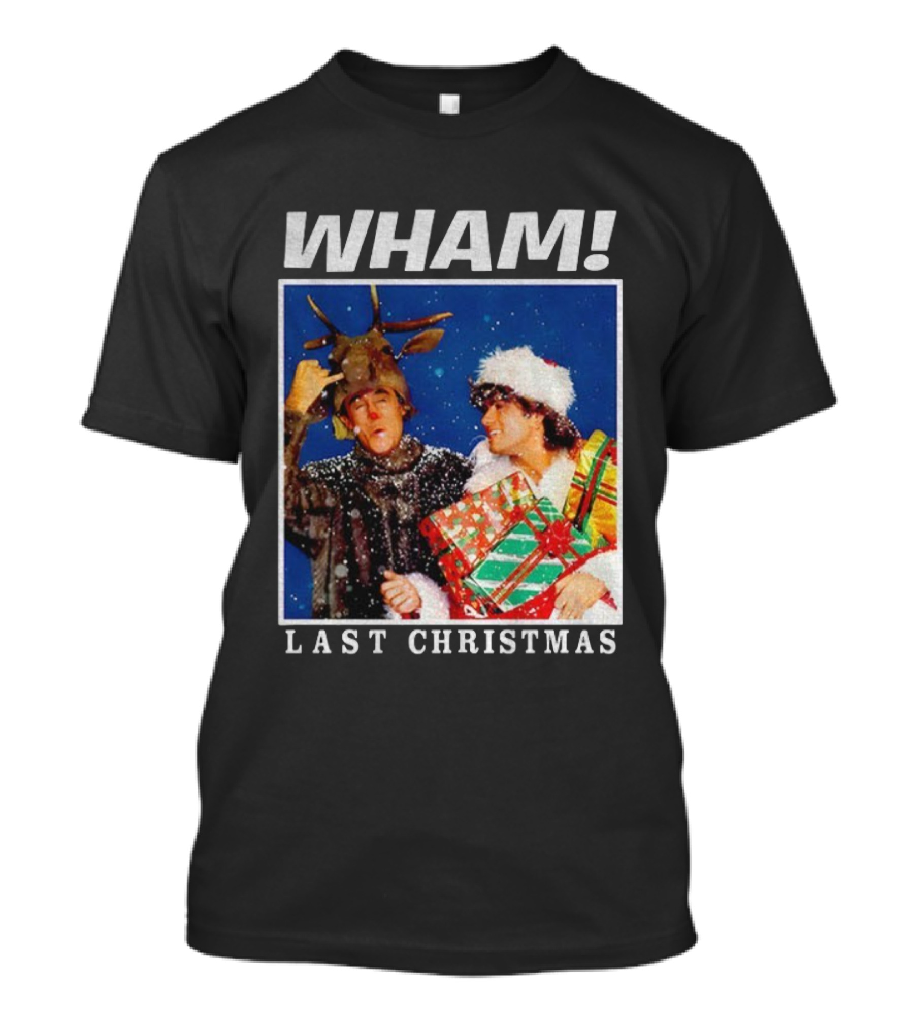 WHAM Last Christmas Festive Snow Scene With Presents And Reindeer Antlers T-Shirt