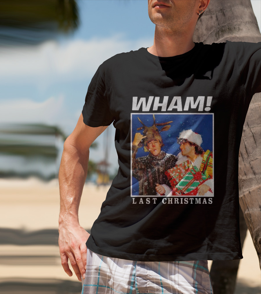 WHAM Last Christmas Festive Snow Scene With Presents And Reindeer Antlers T-Shirt