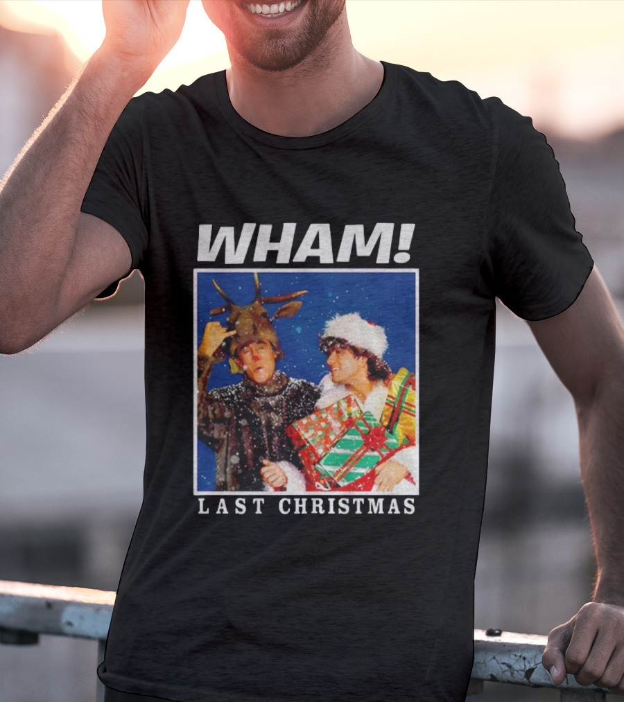 WHAM Last Christmas Festive Snow Scene With Presents And Reindeer Antlers T-Shirt