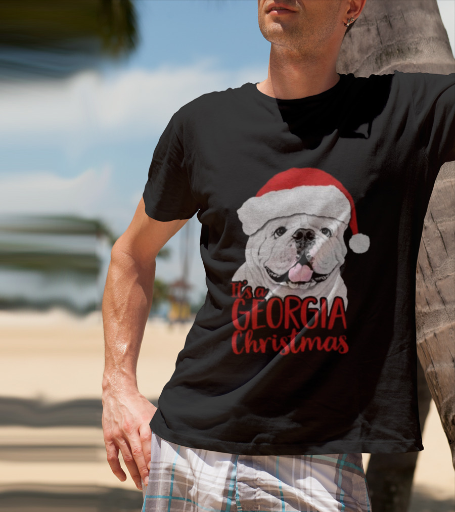 Georgia Bulldogs 2025 It's A Georgia Christmas Santa Bulldog T-Shirt