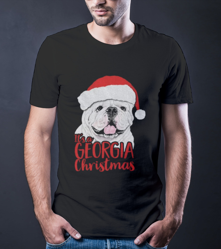 Georgia Bulldogs 2025 It's A Georgia Christmas Santa Bulldog T-Shirt