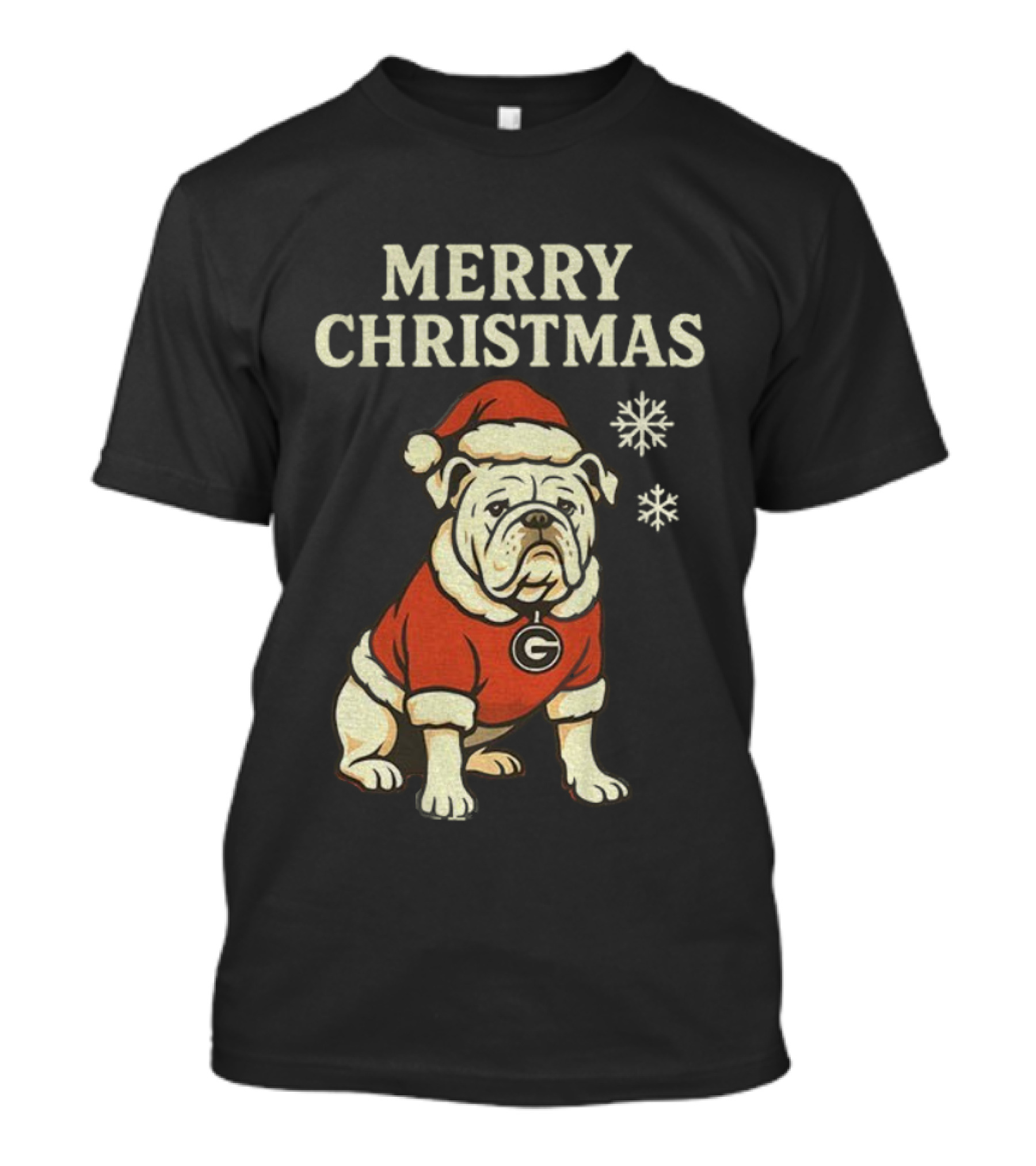 Merry Christmas Georgia Bulldogs Santa Bulldog Snowflakes T-Shirt