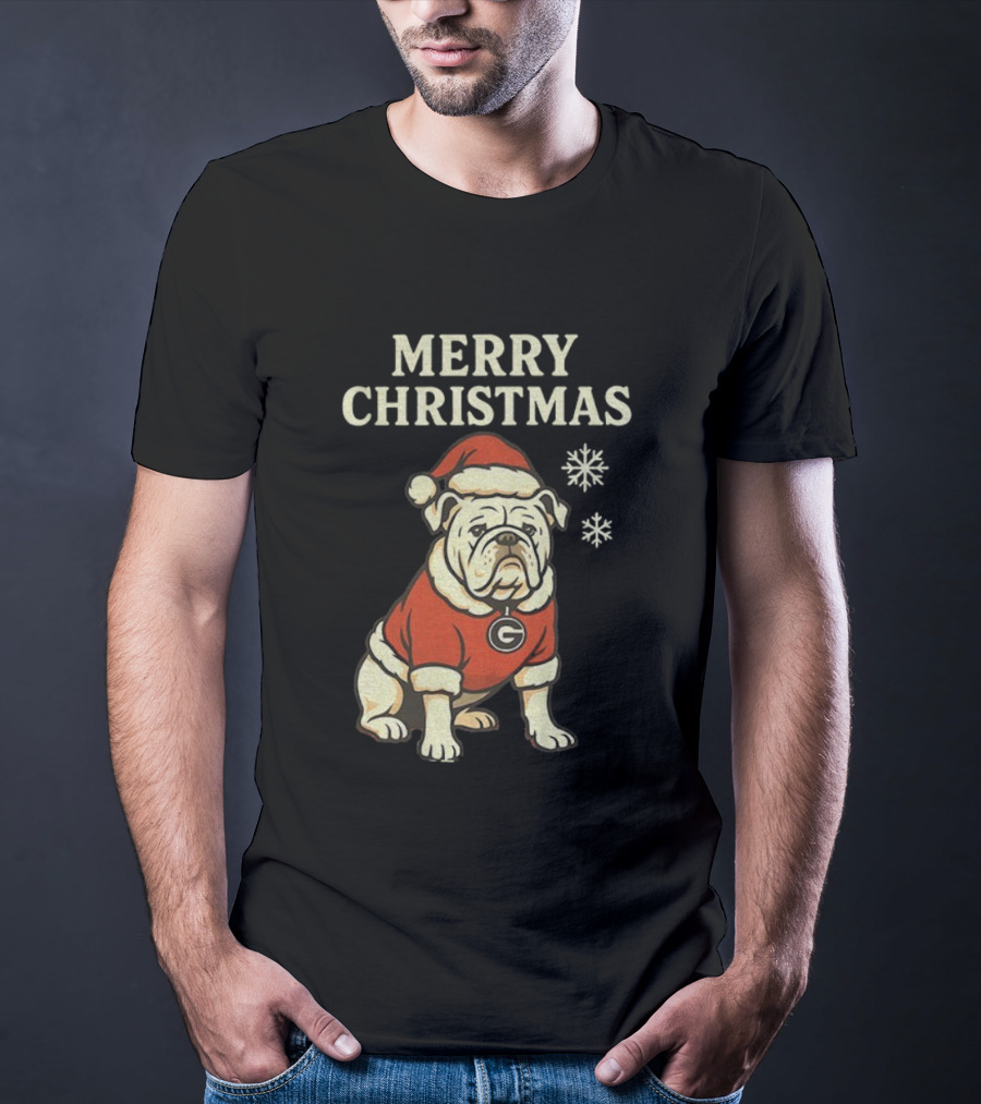 Merry Christmas Georgia Bulldogs Santa Bulldog Snowflakes T-Shirt