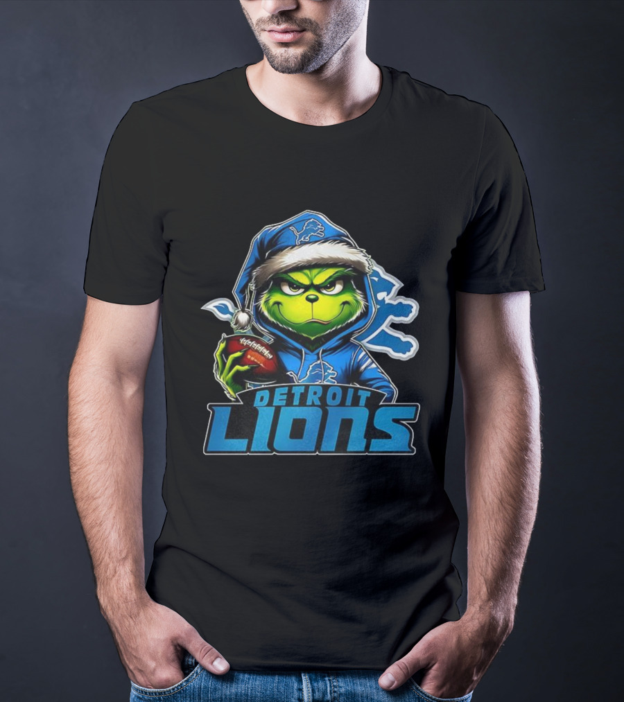 Detroit Lions NFL Grinch Christmas Football Theme T-Shirt