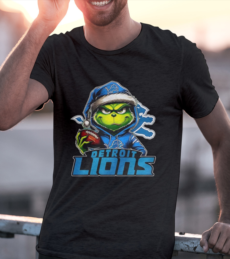 Detroit Lions NFL Grinch Christmas Football Theme T-Shirt