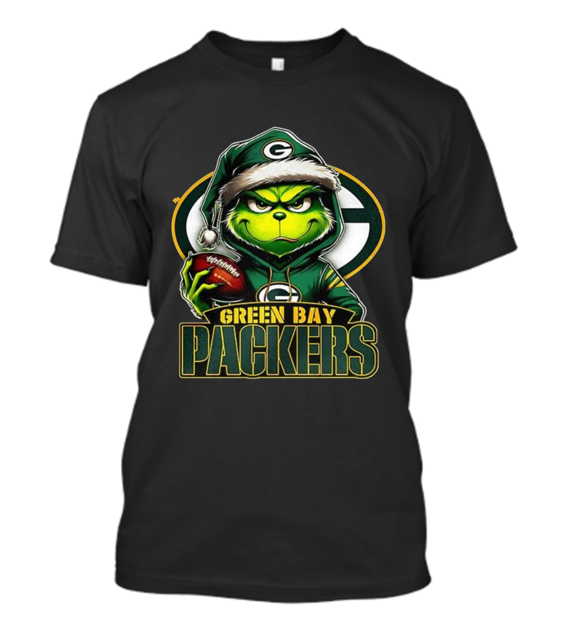 Green Bay Packers Grinch Santa Hat Christmas NFL Fan Gear T-Shirt
