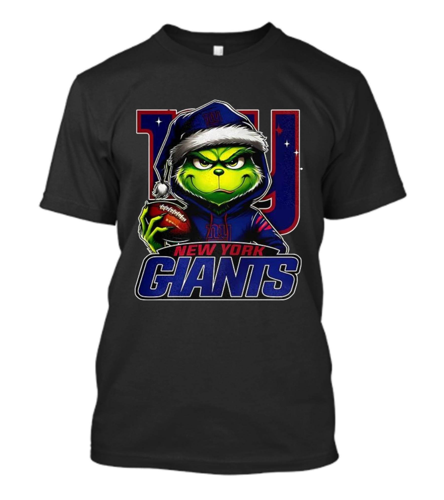 Grinch In Santa Hat Holding Football New York Giants NFL Christmas T-Shirt