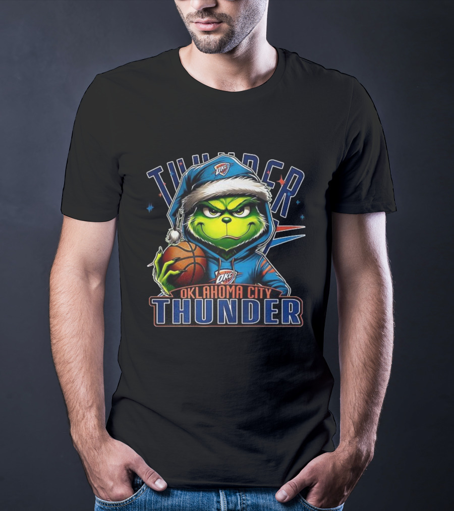 Oklahoma City Thunder Christmas Grinch Basketball Santa Hat T-Shirt