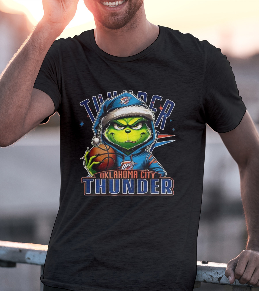Oklahoma City Thunder Christmas Grinch Basketball Santa Hat T-Shirt